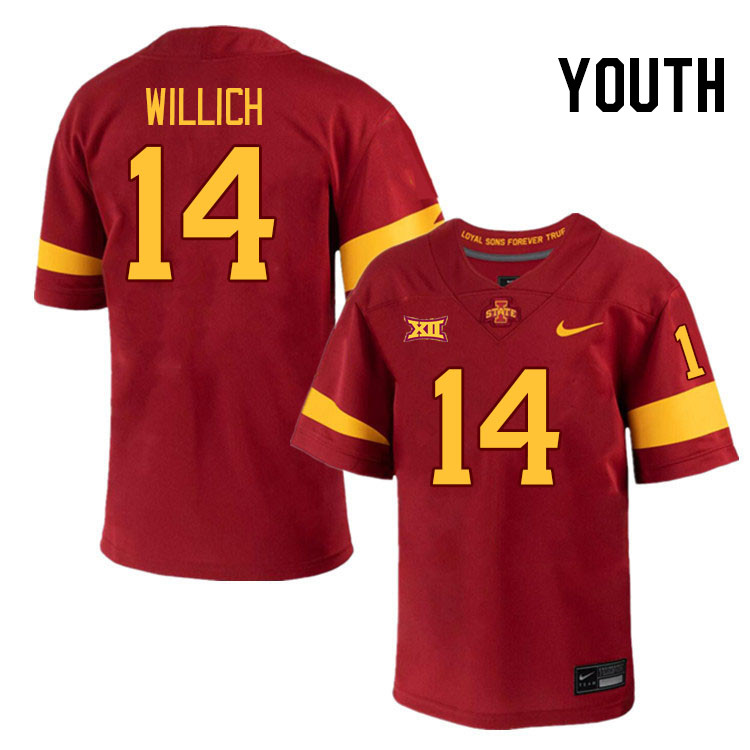 Youth #14 Carson Willich Iowa State Cyclones College Football Jerseys Stitched-Cardinal